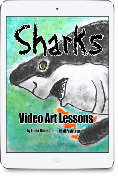 Nana brings the art fun with Sharks Video Art Lessons! All it takes is a starter set of chalk pastels, construction paper and Nana’s video art lessons for a celebration of Shark Week or to thrill your shark enthusiast. No expensive, intimidating list of art supplies. This set of Sharks Video Art Lessons is a wonderful stand alone art curriculum or a perfect complement to your summer fun or shark learning throughout the year.