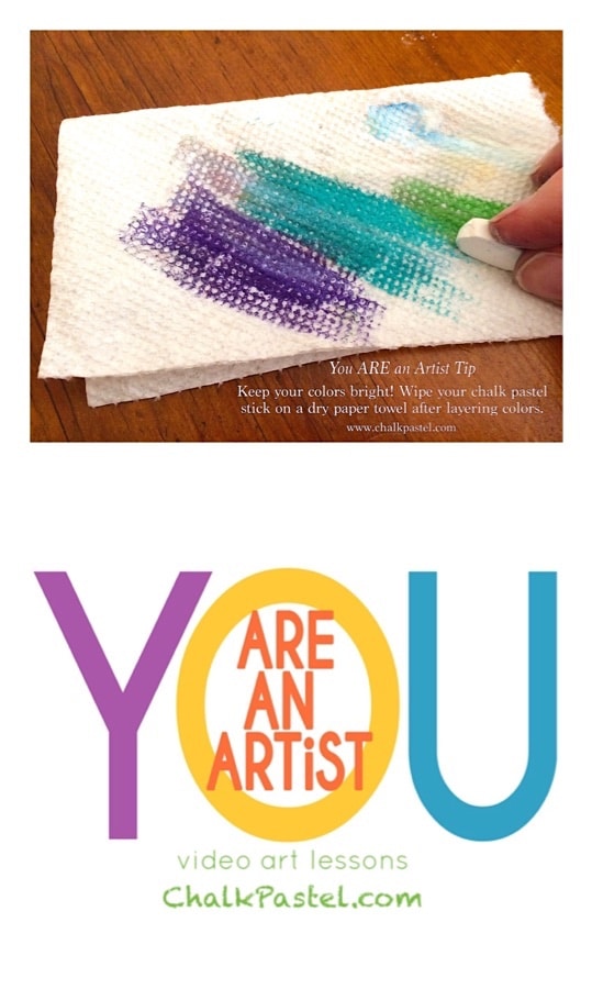 Chalk pastel sticks all dirty after layering colors? Here is how to keep chalk pastel colors bright with just a dry paper towel. You ARE an Artist!