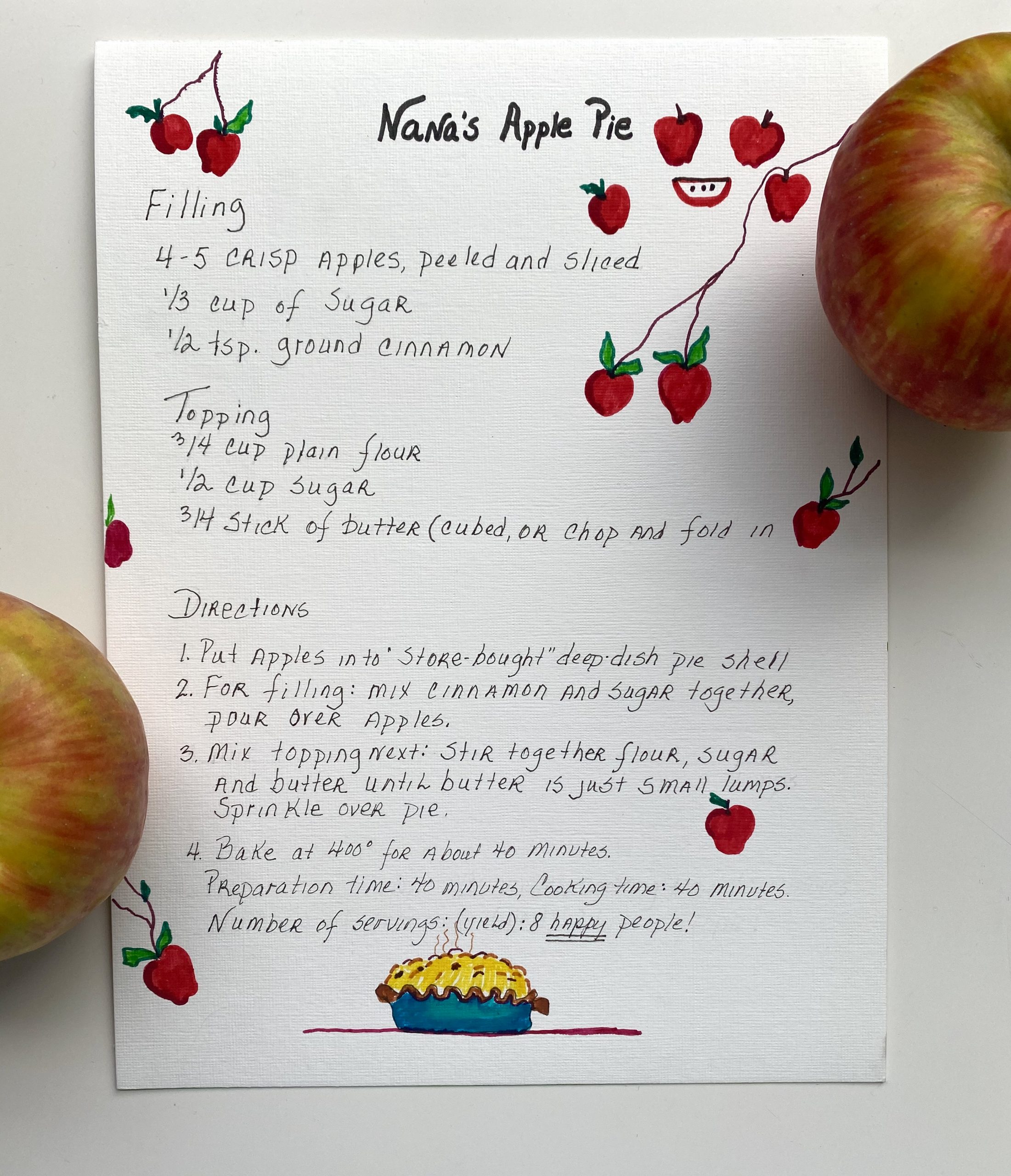 Free download! Enjoy Nana's Apple Pie Recipe with your Apple Chalk Pastel Art Lessons for Homeschool