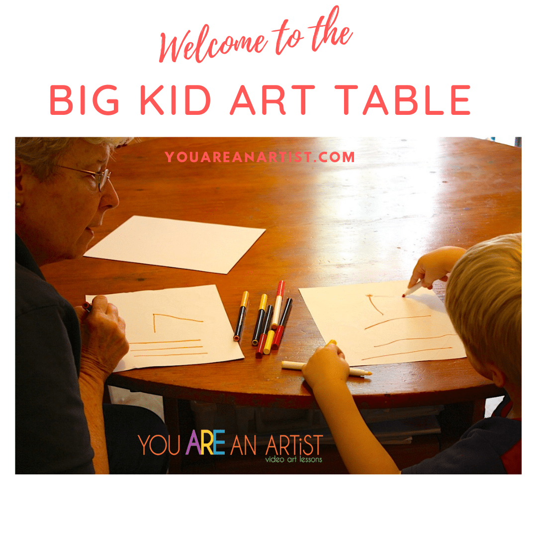 Invite your eager two or three-year-old to sit at the Big Kid Art Table! Little person will be forever thankful! A podcast with Nana of You ARE an ARTiST #podcast #youareanartist #preschoolart