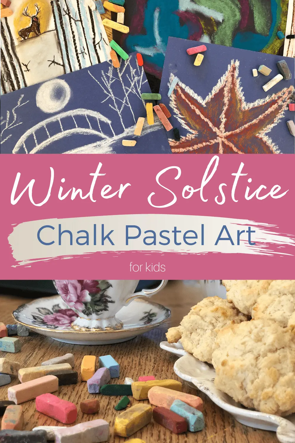 Winter Solstice Chalk Pastel Art: Kids will love making winter solstice chalk pastel art with the You ARE An Artist clubhouse. Chalk pastels are perfect for any age and celebrating the winter solstice just got easier! #YouAREAnArtist #chalkpastels #wintersolstice #winterart #artforkids #wintersolsticeart 