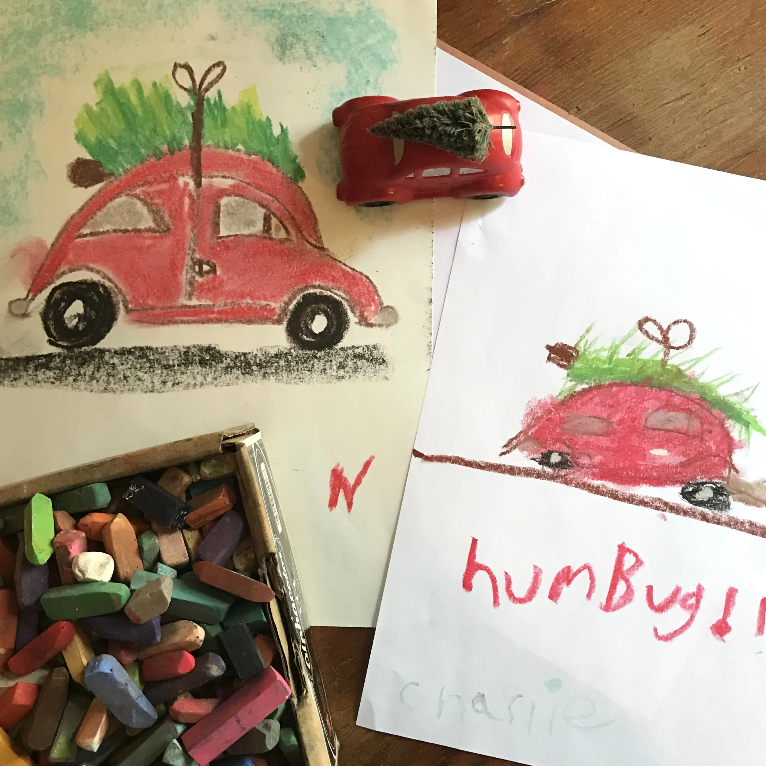 Red VW Bug with Christmas Tree