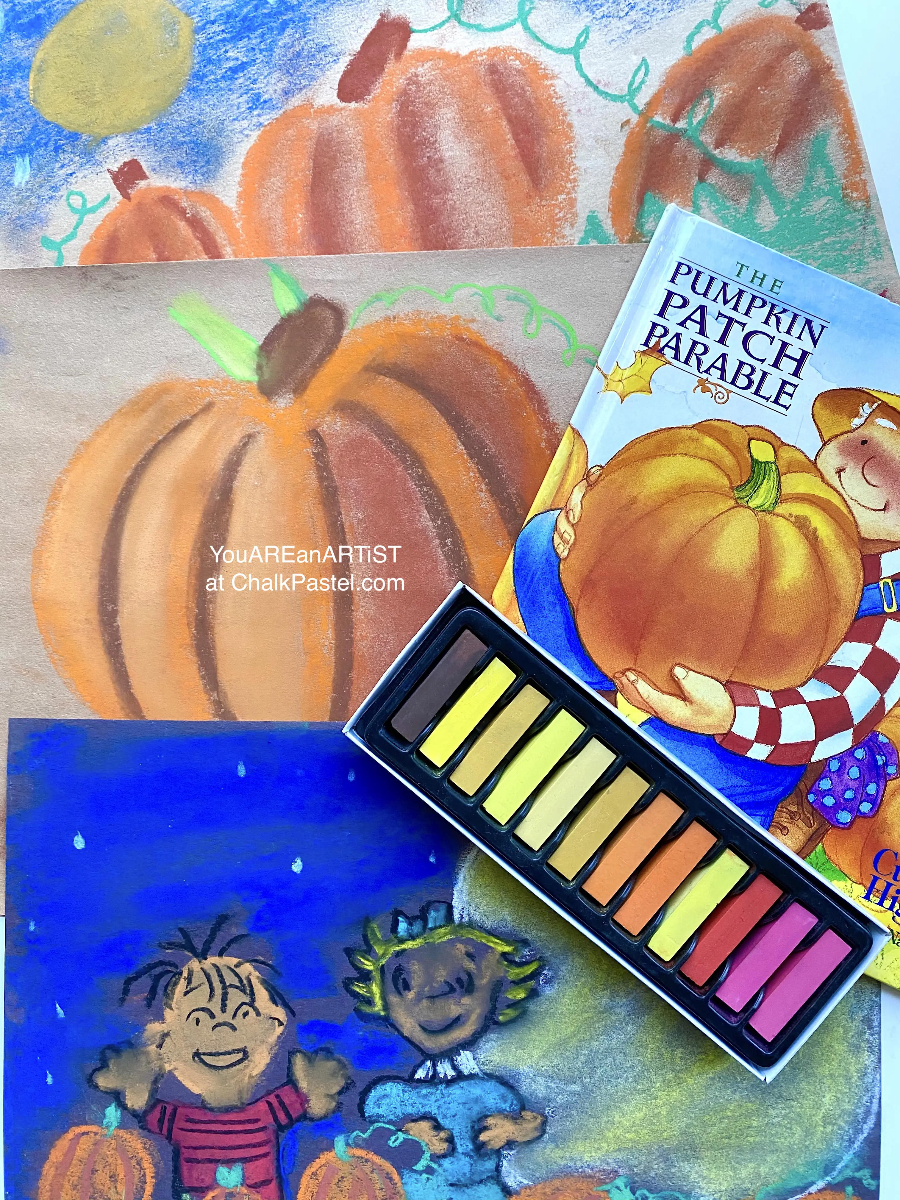 It's the Great Pumpkin Charlie Brown video art lesson! Nana's Fall pumpkin chalk pastel art lessons for all ages are always a favorite. Including Pumpkin Patch Parable.