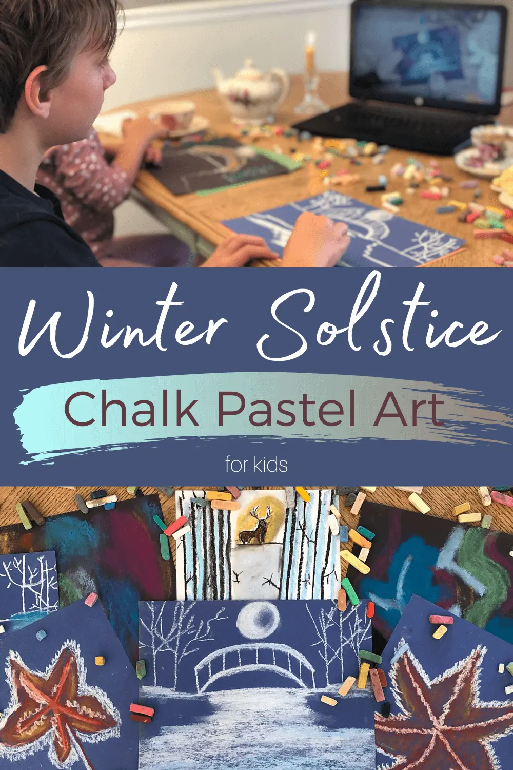 Winter Solstice Chalk Pastel Art: Kids will love making winter solstice chalk pastel art with the You ARE An Artist clubhouse. Chalk pastels are perfect for any age and celebrating the winter solstice just got easier! #YouAREAnArtist #chalkpastels #wintersolstice #winterart #artforkids #wintersolsticeart 