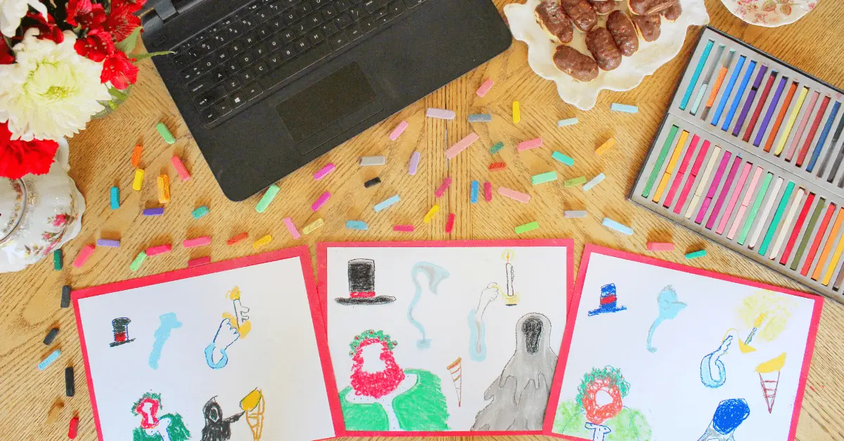 These December art activities have everything you need for holiday homeschooling. Includes online lessons and extension activities.