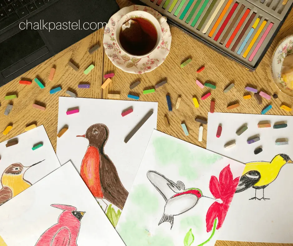 BIRD & FLOWERS Chalk Pastels Art Project