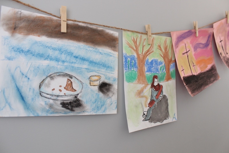 Here are a few ideas for using chalk pastel lessons to teach the Resurrection with kids. You could use these ideas in your homeschool, in a Sunday School, or for home church or family devotional time. Perhaps spread them through the Lenten weeks, or use them for a concentrated study during the Holy Week. 