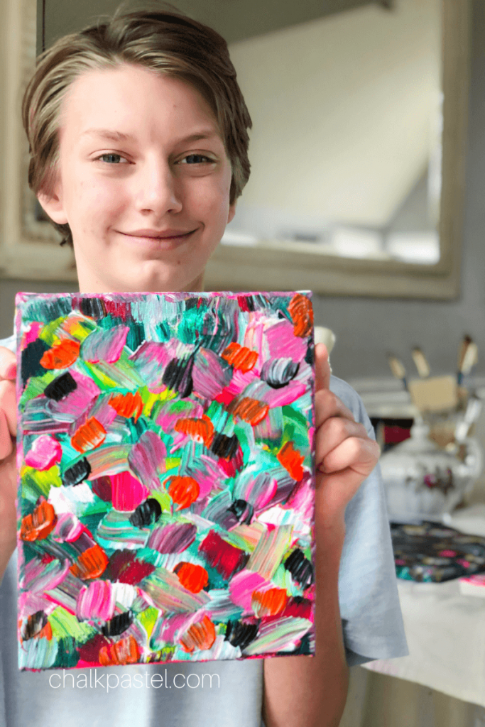 These abstract art activities for kids are each so different and fun! There are acrylic lessons, chalk pastel video art lessons and even a craft to go with a favorite book.