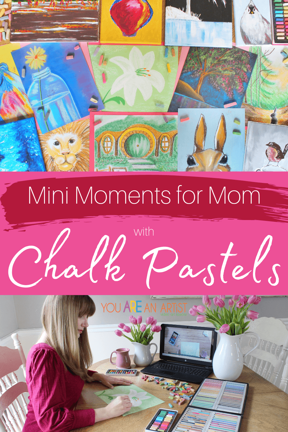 Mini Moments for Mom with Chalk Pastels: Whether you 5 minutes, 10 minutes, 20 minutes, or more, take the time to recharge your spirit with these mini moments for moms. Even busy moms can appreciate the simplicity and ease of chalk pastels. No super long supply list is needed! Just a starter set of chalk pastels, a pack of construction paper, and a few moments is all that required for a mom to reconnect with herself and a love of art. #momlife #momtime #motherhood #mom #relaxation #selfcare #minimomentsformoms #momselfcare #momart