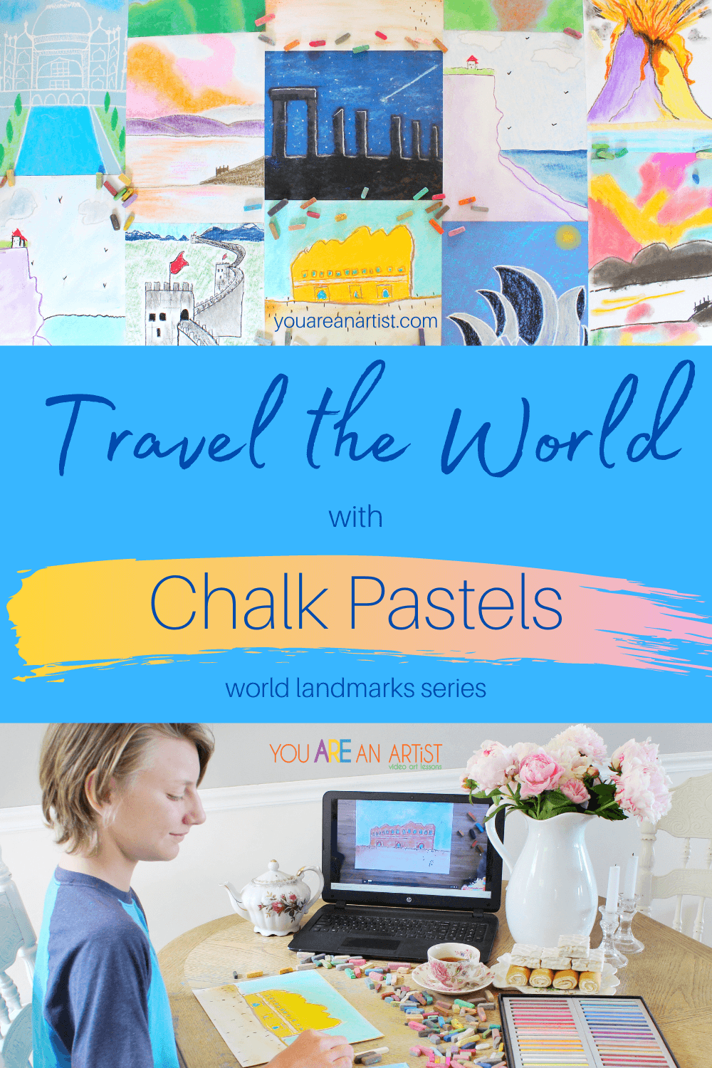 Travel the World with Chalk Pastels: Did you know that you can travel the world with chalk pastels? That's right! Let Nana take you on a trip around the world with her World Landmarks series! This is the prefect addition to your homeschool geography lessons, world history lessons, or just because! #YouAREAnArtist #chalkpastels #homeschool #homeschooling #homeschoolgeography #handsongeography #worldlandmarks #traveltheworldwithchalkpastels
