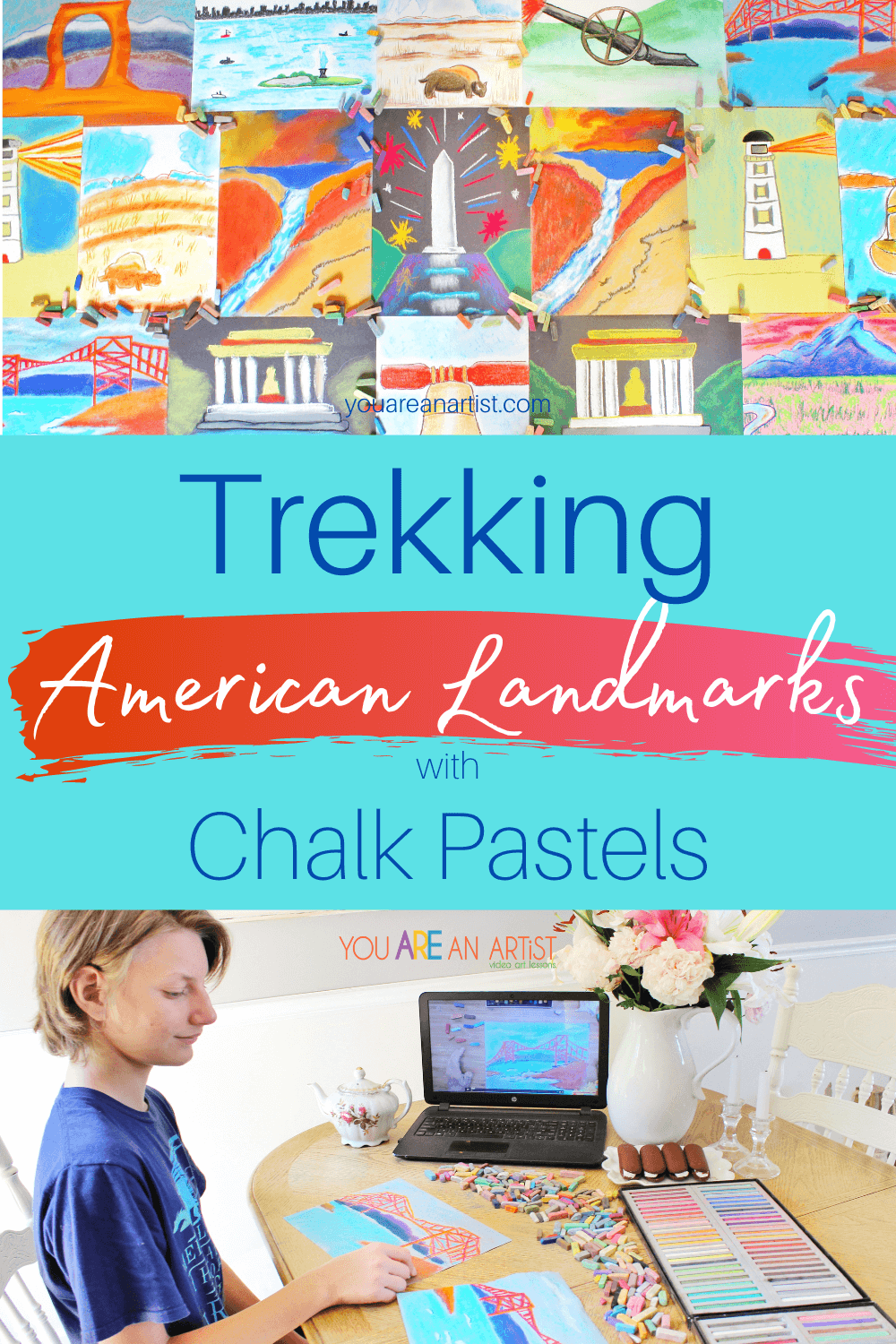 
Trekking American Landmarks with Chalk Pastels: Do you dream of trekking America's landmarks with your kids? Let Nana take you and your children on a trip around our great United States without leaving the comforts of your home. Trekking American landmarks with chalk pastels are as easy as walking to your kitchen table, setting out your chalk pastels, and a pack of construction paper. Nana will do the rest. #YouAREAnArtist #chalkpastels #Americanlandmarks #Americanlandmarksartlessons #TrekkingAmericanlandmarks #TrekkingAmericanlandmarkswithchalkpastels #Americanlandmarksvideoartlessons #famousAmericanlandmarks #USlandmarkactivity
