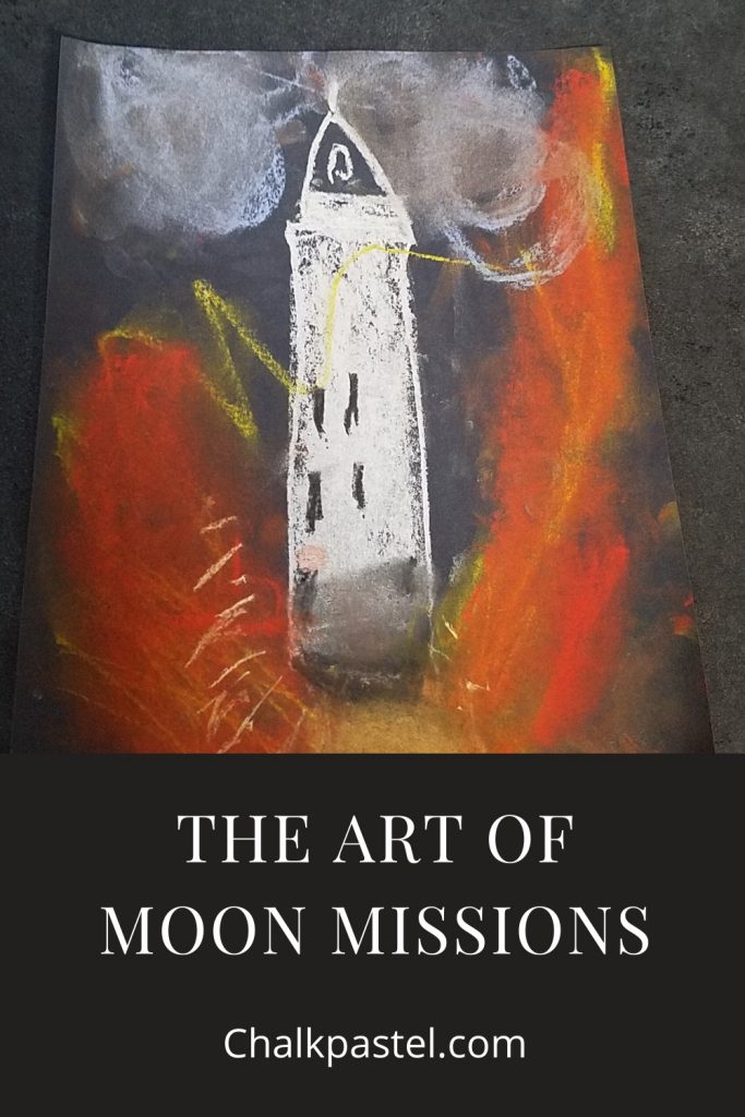 Everything You Need For A Homeschool Moon Missions Unit Study: My son’s favorite lesson was this exciting painting of the Saturn V Lift Off, which is also in the Moon Mission course. Having stood under one of the three remaining Saturn V’s in Florida really helped put this painting into perspective. The rockets used to reach the moon were huge! The launch must have been amazing. 