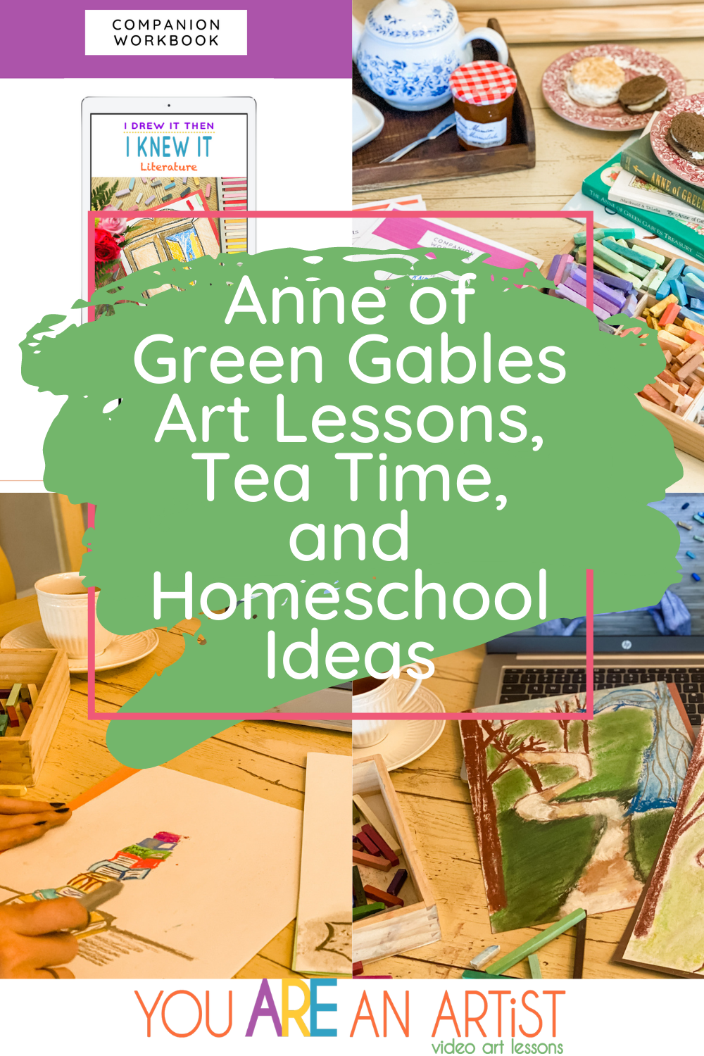 Calling all fellow Anne fans to celebrate Anne of Green Gables art lessons with tea time! Join us for homeschool art ideas and resources. #anneofgreengables #homeschoolart #onlineartlessons #artcurriculum #teatime