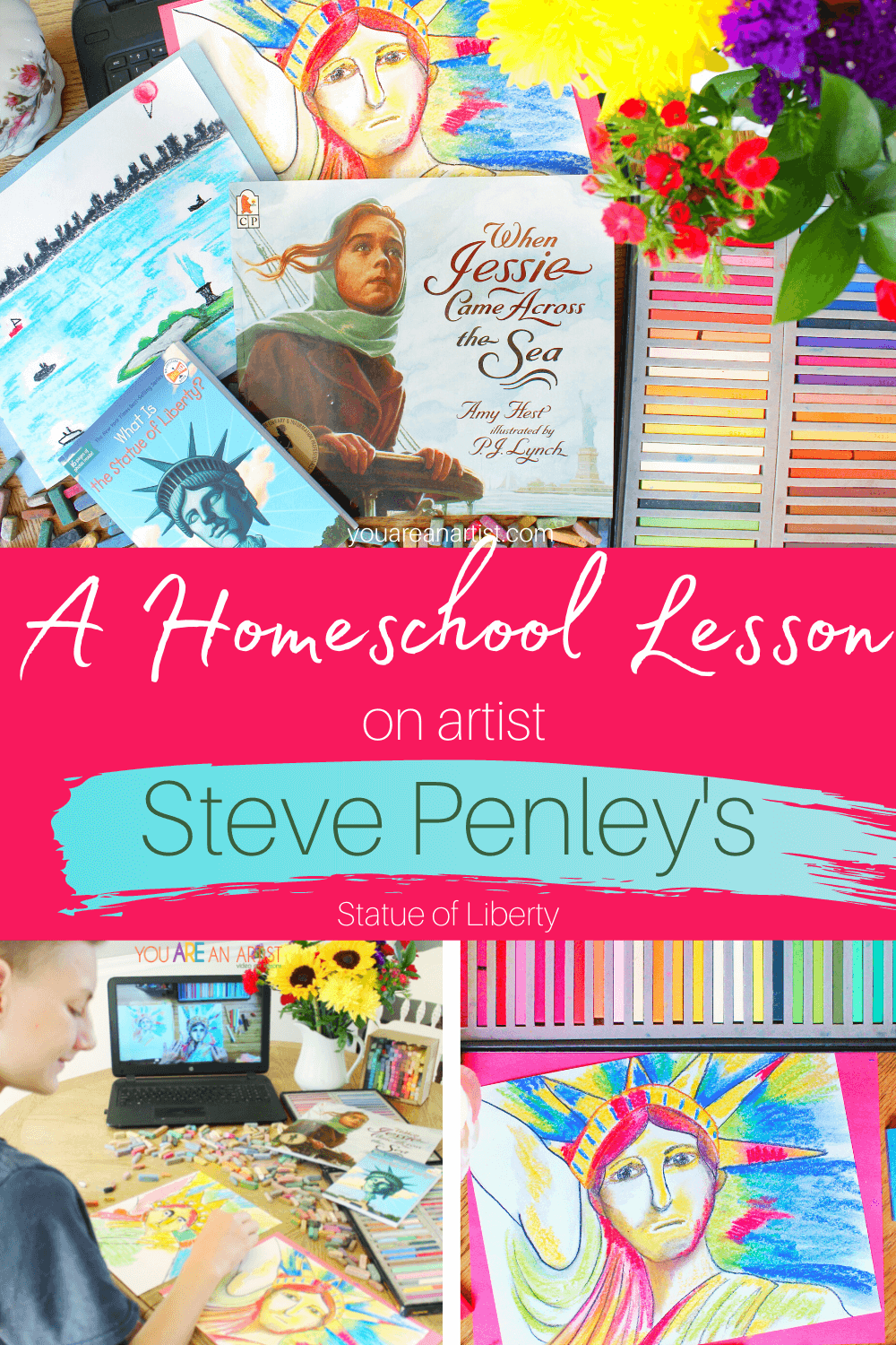 A Homeschool Lesson on Artist Steve Penley's Statue of Liberty : This homeschool lesson has everything you need to learn more about artist Steve Penley and the Statue of Liberty he painted, including a chance to create your own work of art! #onlineartlessons #chalkpastels #youareanartist #famousartists #statueofliberty #homeschoolart #artlessons #stevepenley