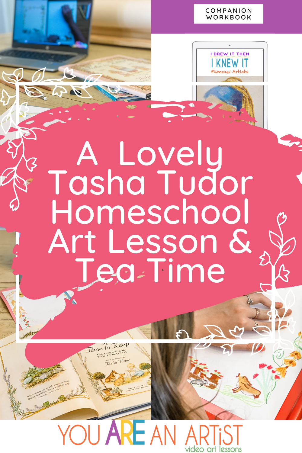 Learn more about famous artists like Tasha Tudor in your homeschool with art lessons, tea time, and other exciting resources. #homeschoolart #tashatudor #onlineartlessons #artforkids