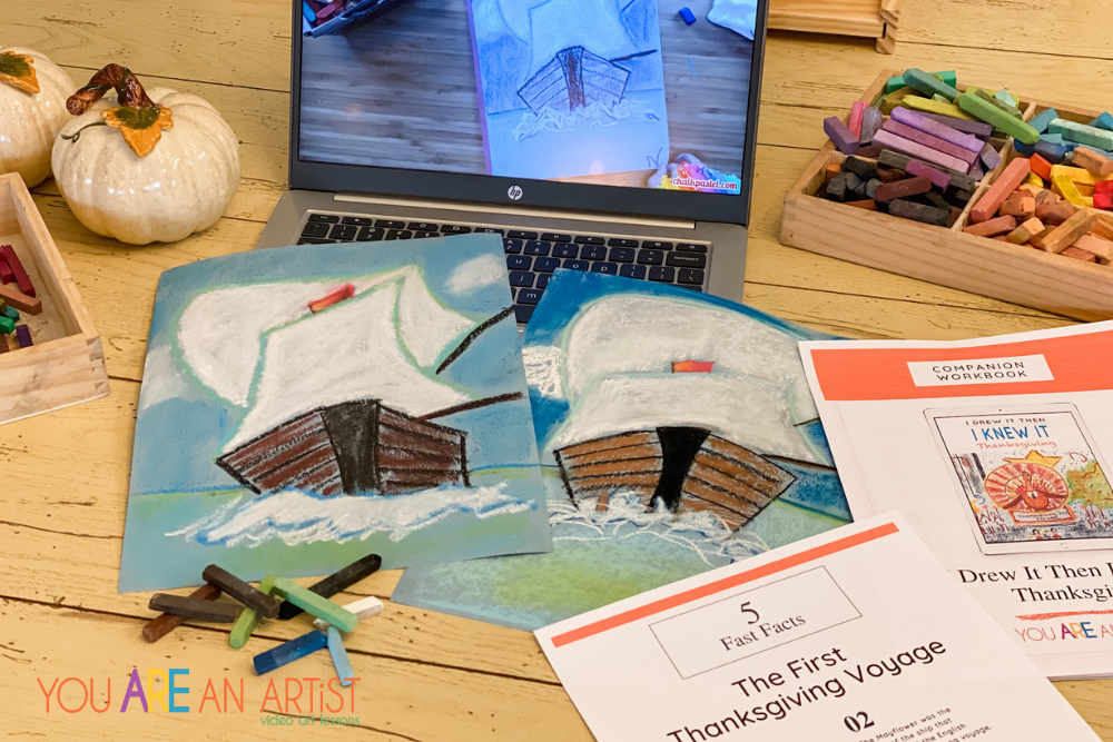 The Mayflower art lesson for Thanksgiving homeschool