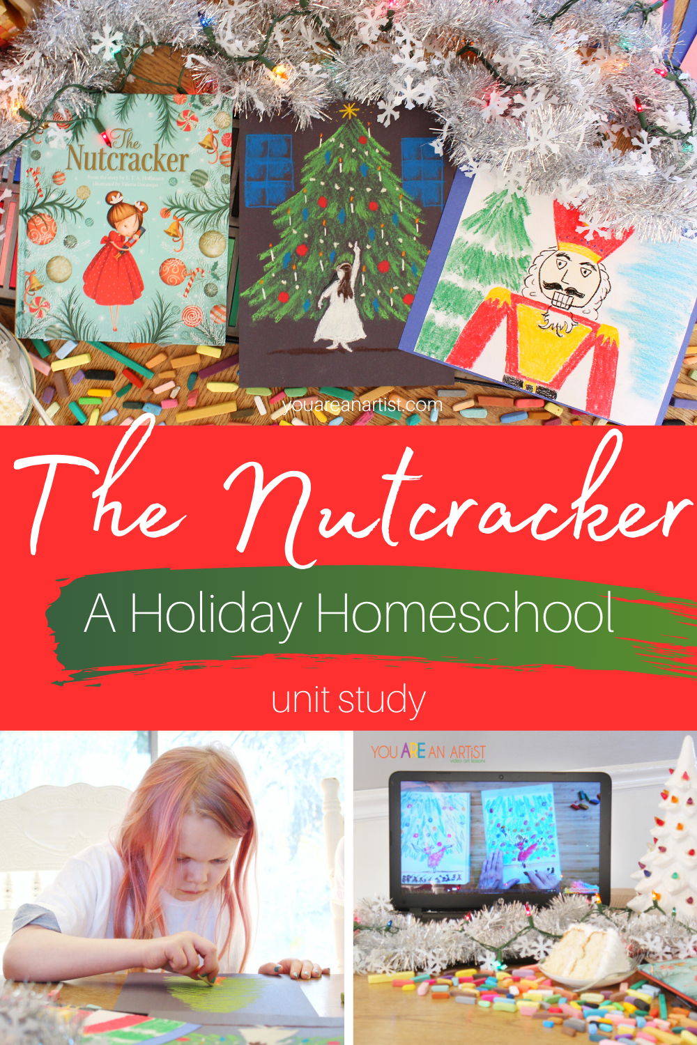 The Nutcracker: A Holiday Homeschool Unit Study - Enjoy the holiday season with The Nutcracker, chalk pastels, and SQUILT! Throw in a little hot chocolate and twinkle lights and you've got a Nutcracker chalk pastel teatime! #Nutcracker #Nutcrackerartlessons #Nutcrackerballet #Christmas #chalkpastels #Nutcrackerart #homeschoolart #Nutcrackerstudy #holidayhomeschooling