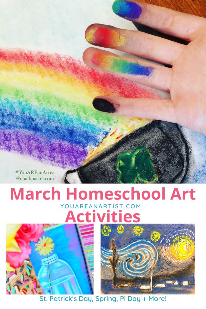 A beautiful layer of education with art! These March homeschool art activities help you celebrate spring, St. Patrick's Day, Van Gogh's birthday and more!