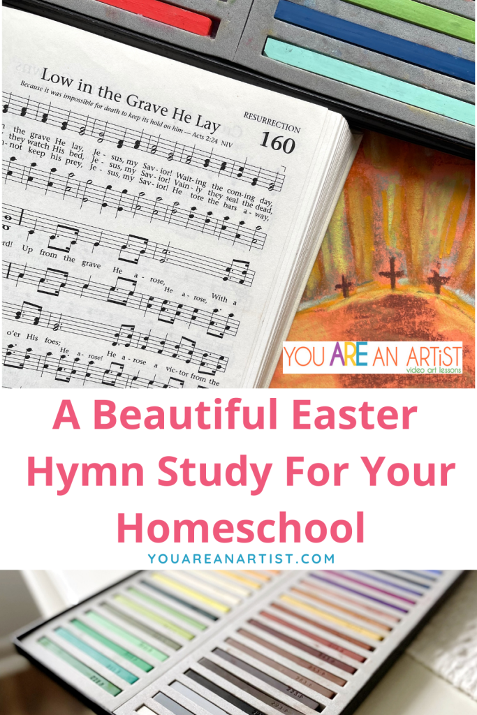Join us for a beautiful Easter hymn study for your homeschool and video art lessons to match! Music and art help us all to connect learning with a special holiday plus build sweet memories together as a family.