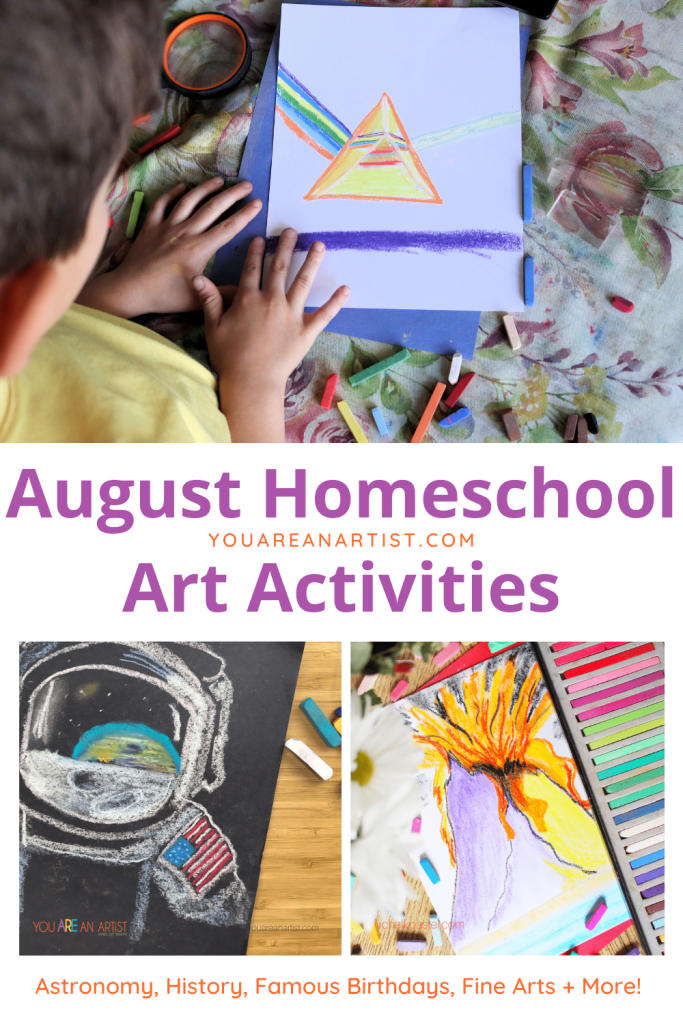 Here are some wonderful homeschool learning ideas with August art activities to help you stay cool! Are you enjoying the the dog days of summer? Maybe you're looking for some boredom busters? Or you're hoping for one more week of Summer Art Camp.  These ideas will inspire fun and easy learning!