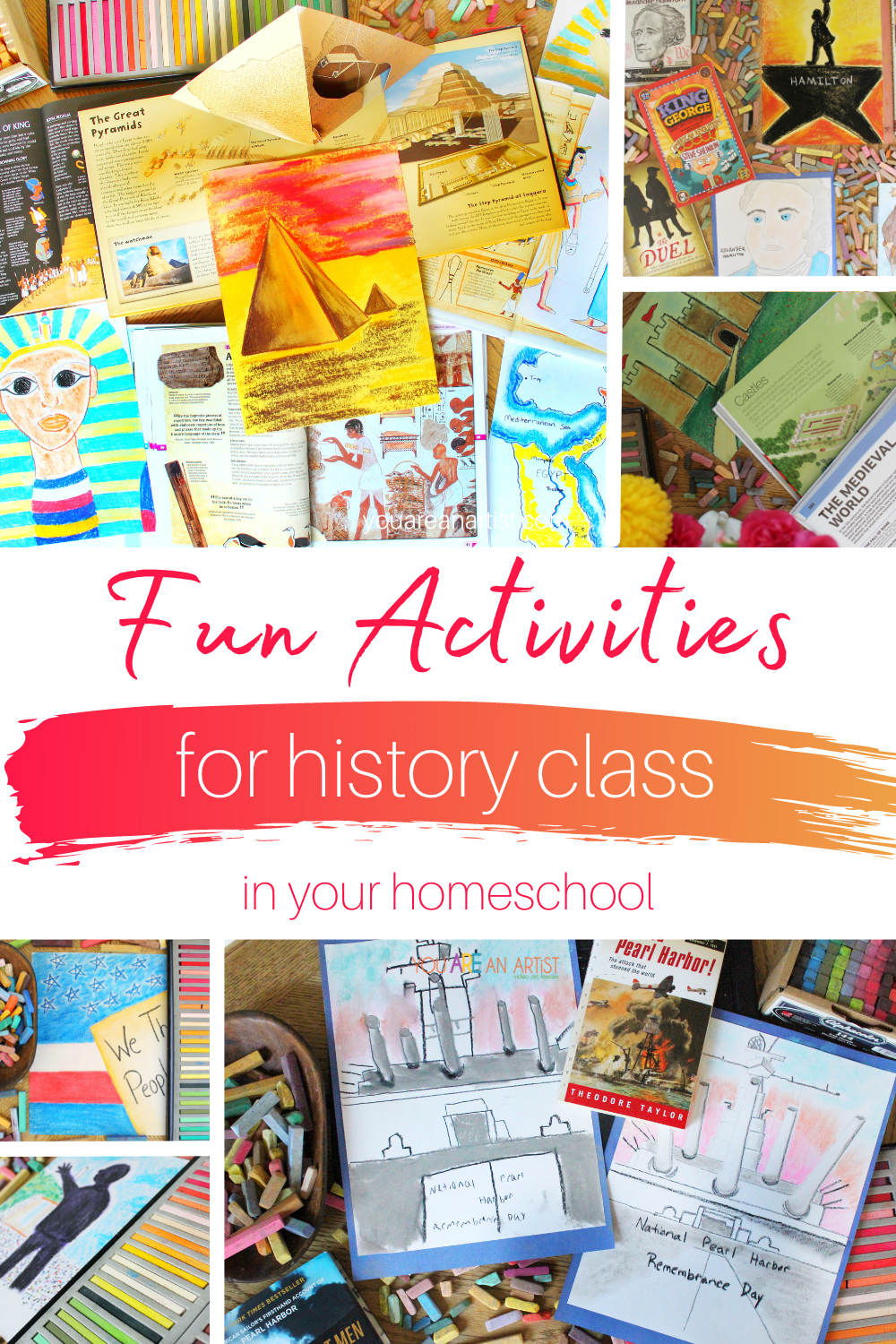 Did you know that history doesn't have to be boring? That's right; you can bring fun activities for history class into your homeschool with these chalk pastel lessons.