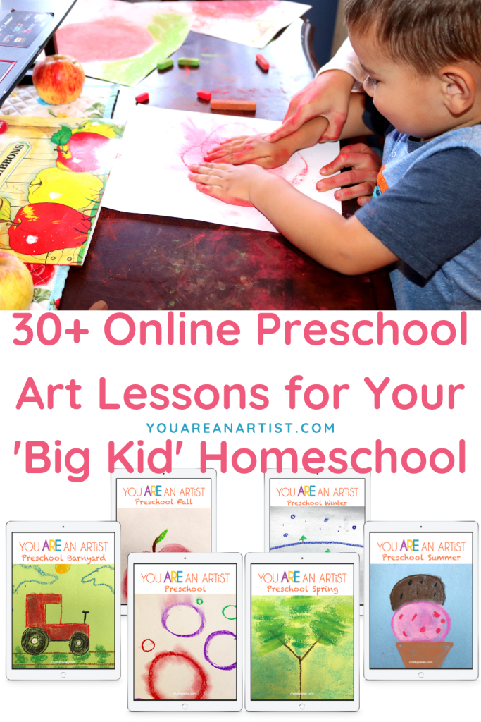 Invite your eager two or three-year-old to sit at the Big Kid Art Table! Enjoy these preschool art lessons for your homeschool.