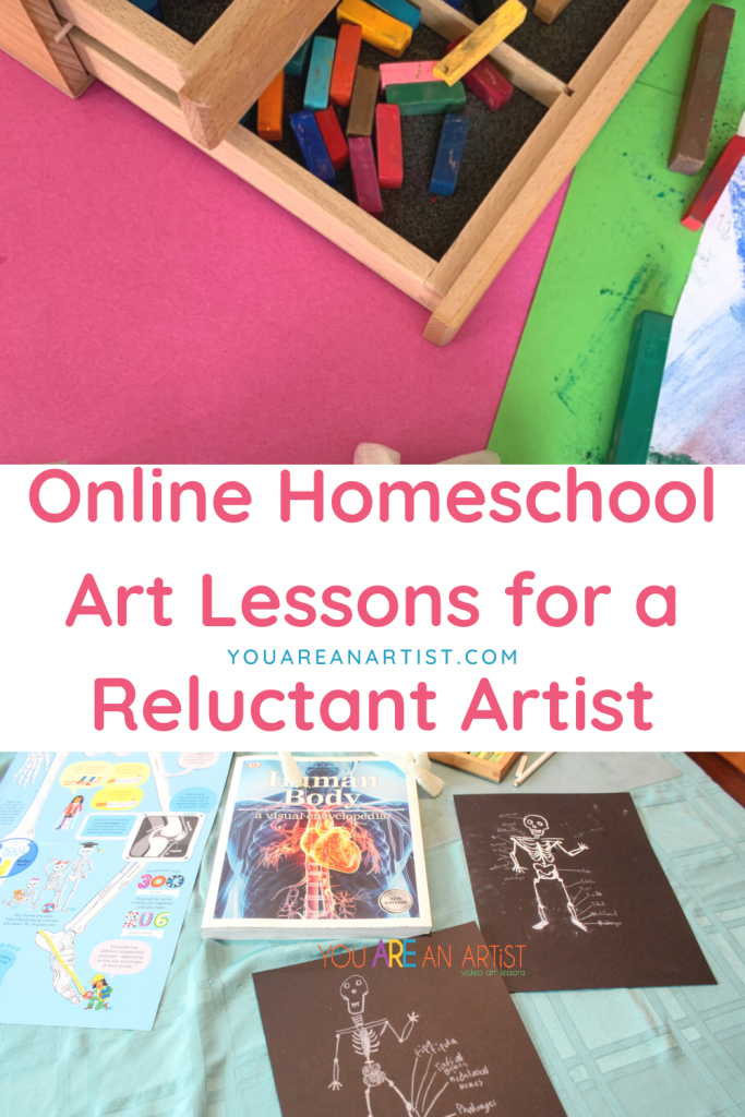 These homeschool art lessons are online and perfect for helping your reluctant artist engage and enjoy!
