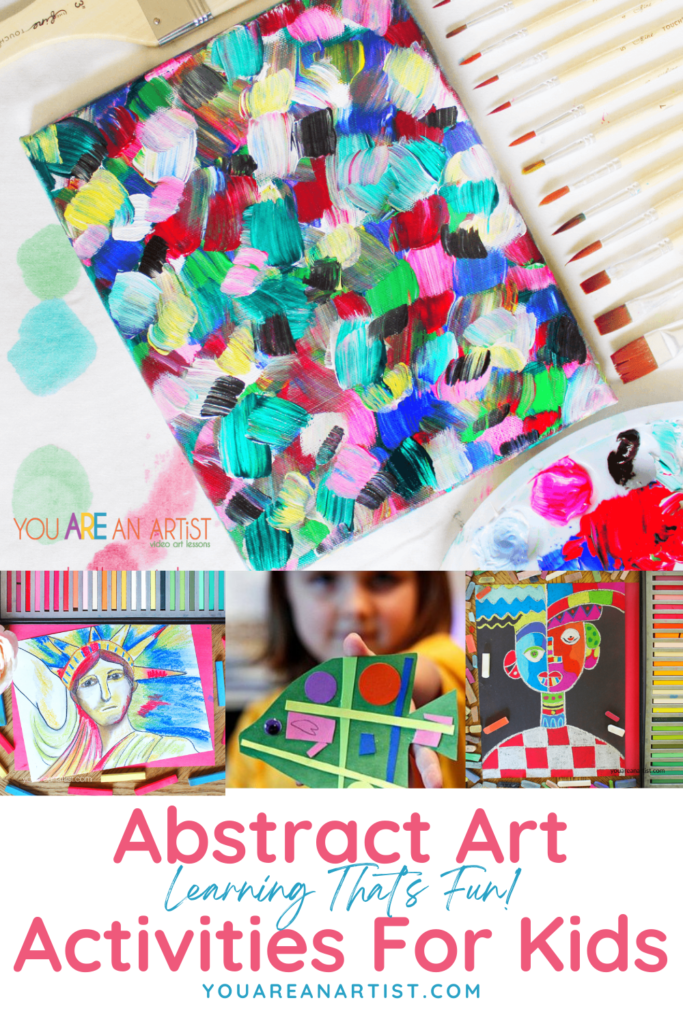 These abstract art activities for kids are each so different and fun! There are acrylic lessons, chalk pastel video art lessons and even a craft to go with a favorite book.
