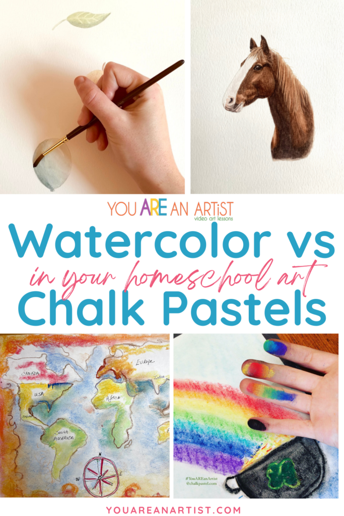 Learn about watercolor vs chalk pastels and how to use them in kids' art. Two artists share their favorite medium plus the pros and cons.